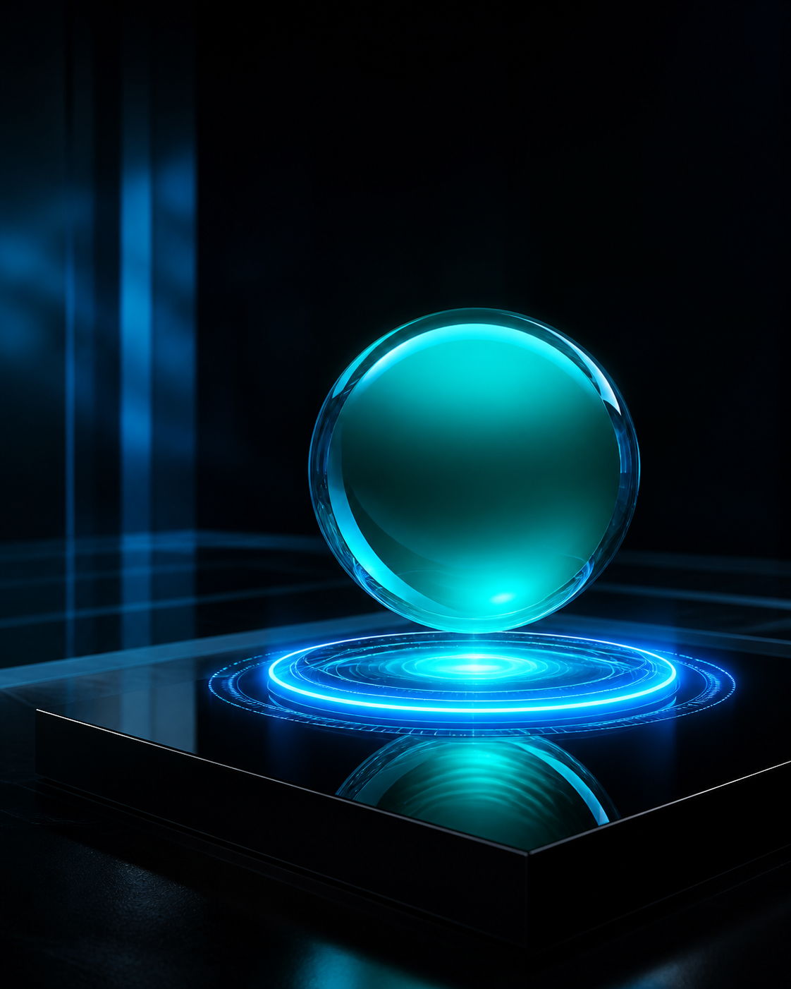 Abstract aqua and blue technology sculpture